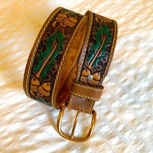 Vintage Hand Painted Leather Belt with Acorn pattern